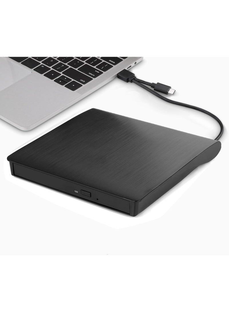 External CD DVD Drive USB 3.0 Type-C Portable Slim DVD/CD ROM +/-RW +/-R Optical Drive Player Reader Writer Burner for PC Laptop Computer Windows 11/10/8/7 (Black) - Image 1